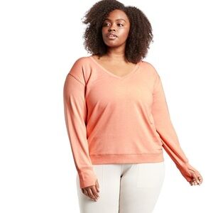 Athleta V Neck Sunrise Sweatshirt in Beach Peach Heather Plus Size 2X